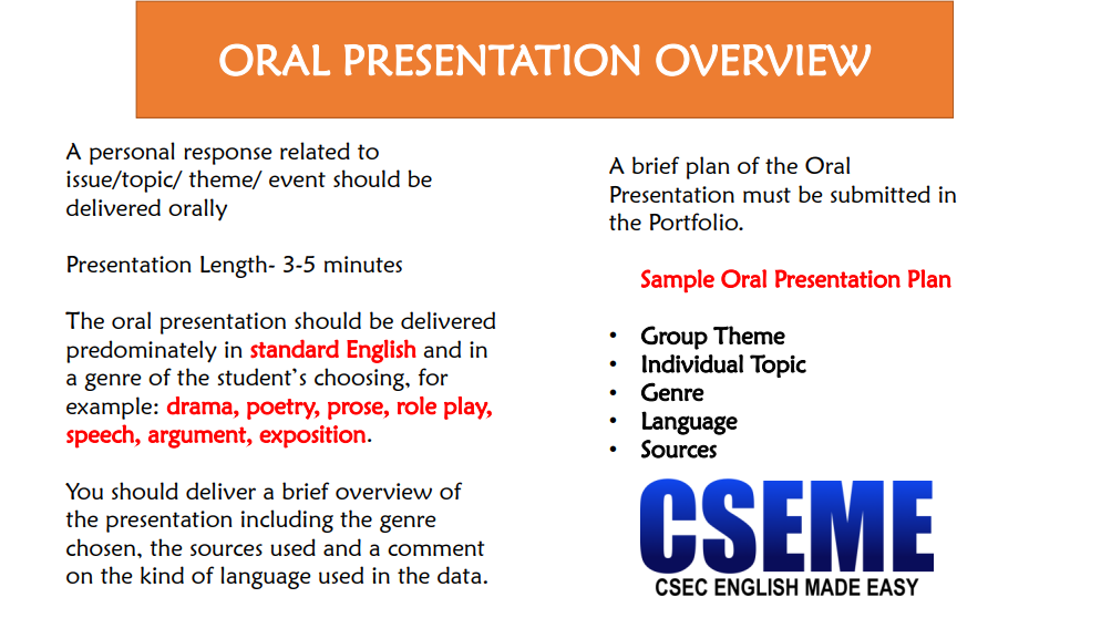 oral presentation plan meaning